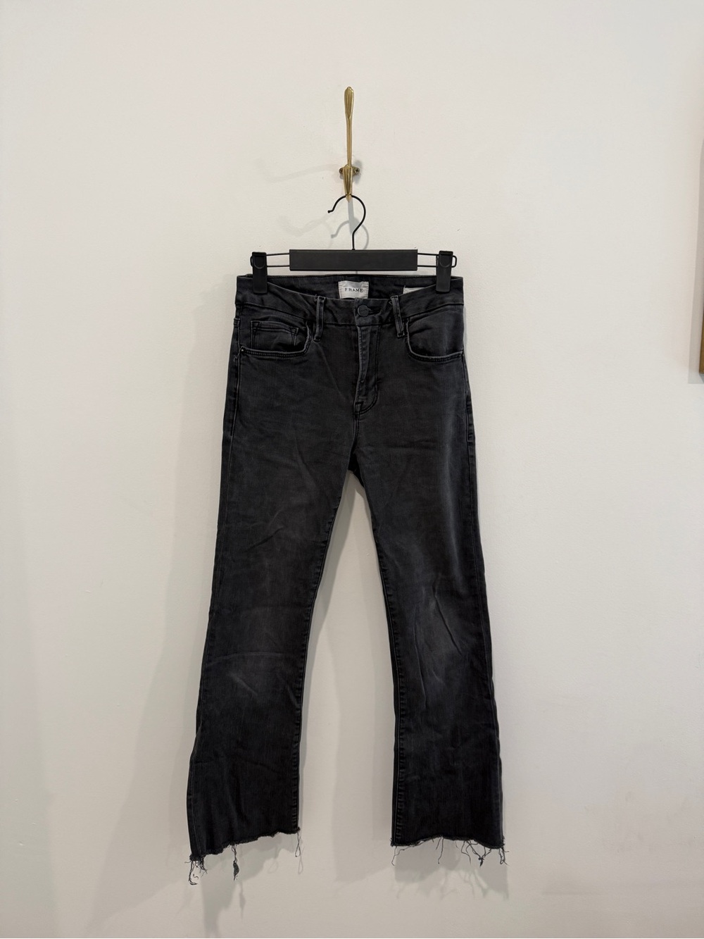 Frame Denim Black Flared Raw-Hem Jeans